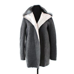 Theory Clairene Double Faced Wool Hooded Two Tone Grey Coat P Open Front Jacket